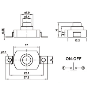 Pulsador interruptor mini con autobloqueo ON/OFF 2 pines